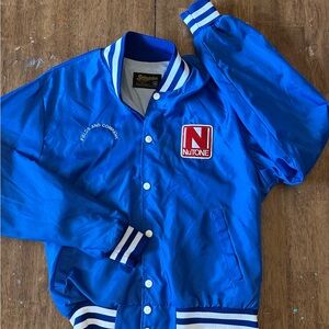 90s Blue Satin Nutone Varsity Jacket